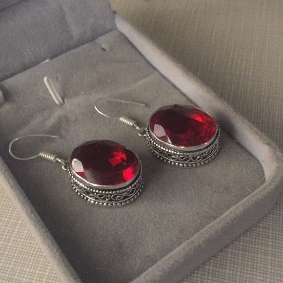 NEW Red quartz earrings silver earrings - Picture 5 of 12